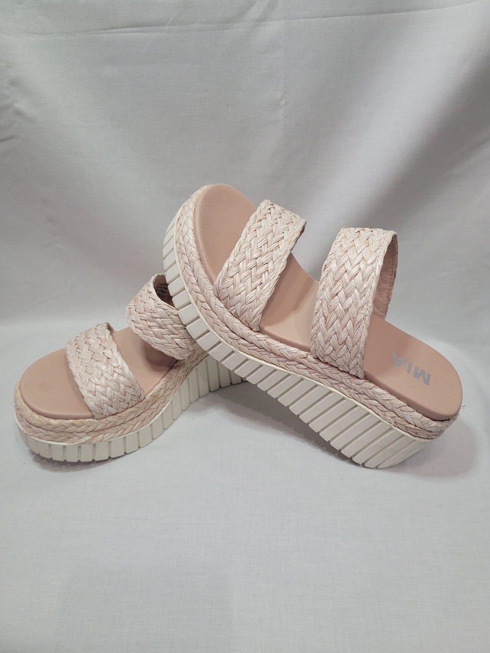 MIA Wedge Slide Sandals - Blush Pink/Cream With Braided Straps